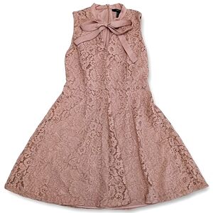 Forever 21 Lace Fit & Flare Mini Dress Bowtie Neck Dusty Rose